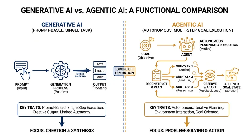 Unlike generative AI, agentic AI can autonomously navigate learning management systems to complete multi-step tasks.