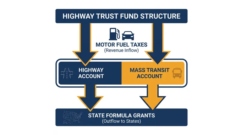 The Highway Trust Fund relies on fuel taxes to finance both road construction and mass transit.