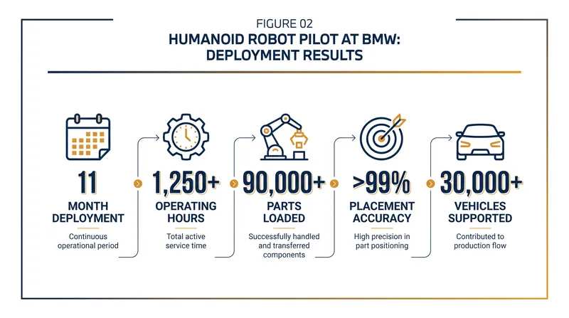 Data from BMW's 11-month pilot program demonstrates the reliability of humanoid robots in structured industrial tasks.