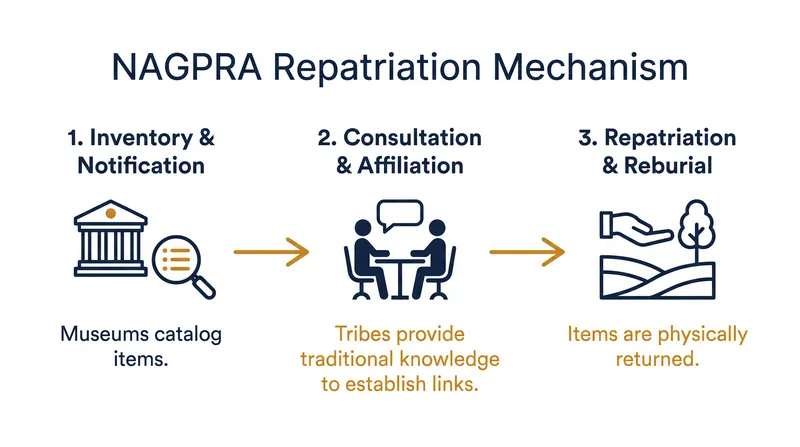 The legal pathway established by NAGPRA requires institutions to consult with tribes to determine cultural affiliation.