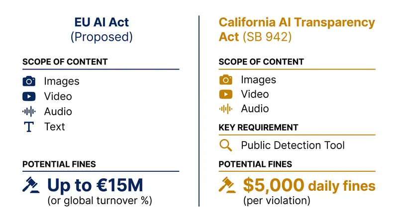 A comparison of the new AI transparency requirements in the European Union and California.