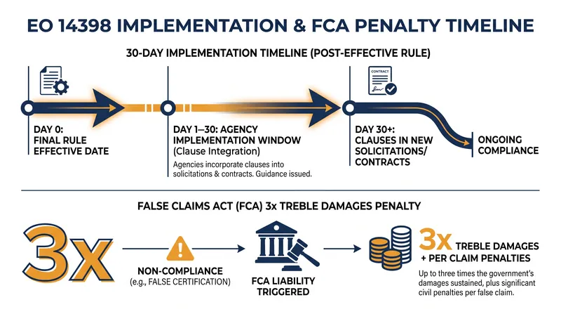 Federal contractors face treble damages under the False Claims Act for noncompliance.