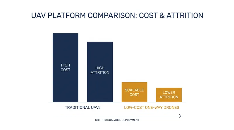 The strategic pivot prioritizes expendable systems over high-value traditional airframes.