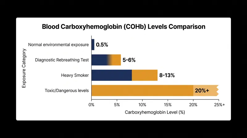 Blood carbon monoxide concentrations during diagnostic testing remain well below toxic thresholds.