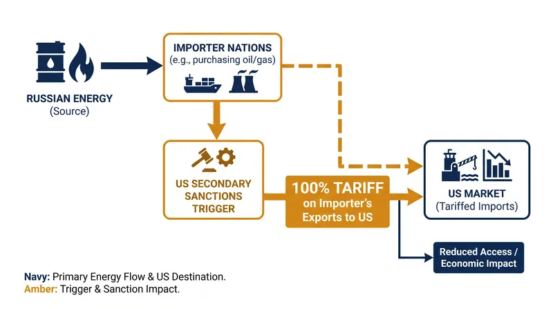 How the proposed secondary tariffs would penalize nations that continue to import Russian energy.