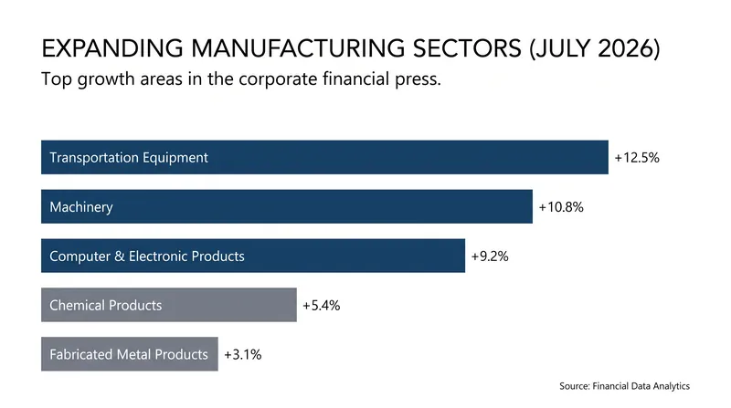Four of the six largest manufacturing industries reported growth in July.