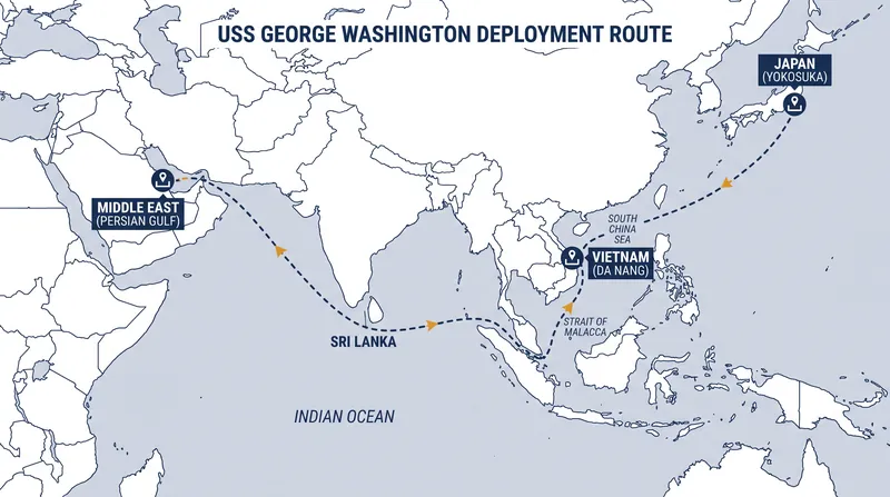 The carrier's route shifts a major U.S. naval asset from the Asia-Pacific to the Fifth Fleet's area of responsibility.