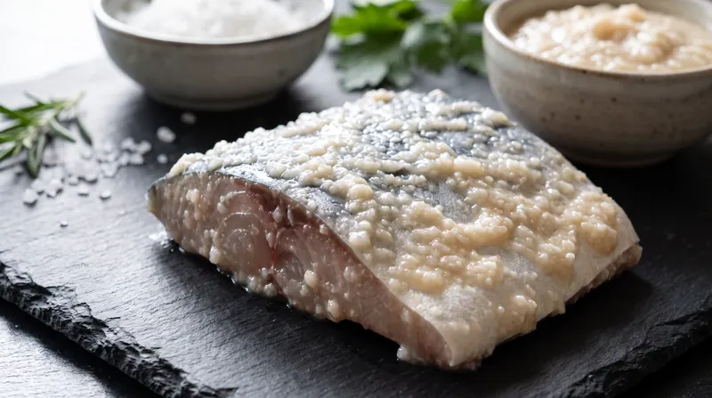 Shio koji, a simple mixture of rice koji, water, and salt, is used as a powerful marinade to tenderize and season proteins.