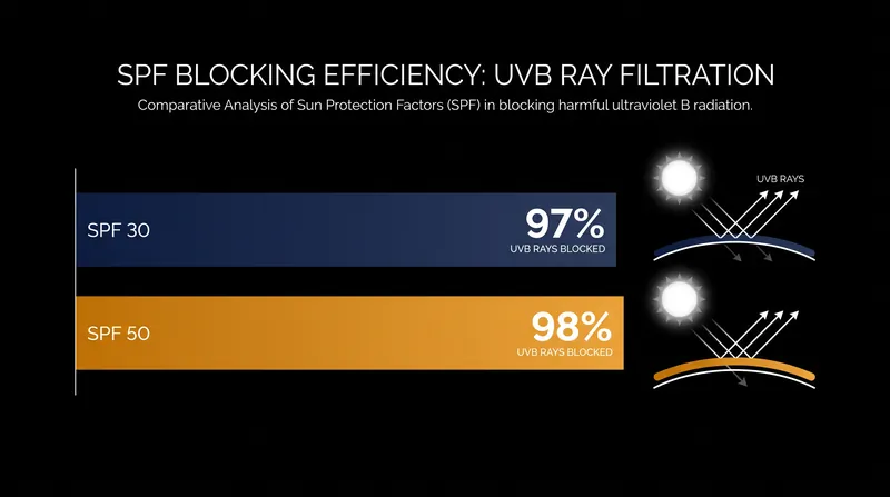 The difference in UVB protection between SPF 30 and SPF 50 is marginal; application volume matters far more.