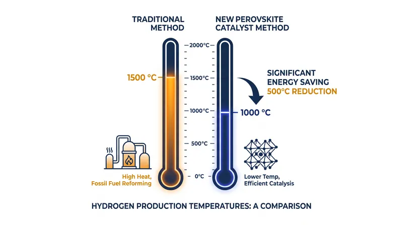 The BNCF catalyst lowers the peak regeneration temperature required for thermochemical water splitting by roughly 500 degrees Celsius.