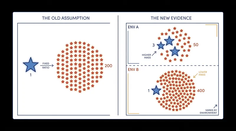 For decades, astronomers assumed a universal stellar birth ratio. New data proves the ratio is environment-dependent.