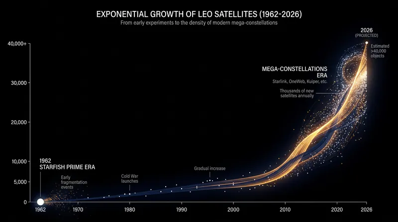 The density of Low Earth Orbit has grown exponentially since the last high-altitude nuclear tests in the 1960s.