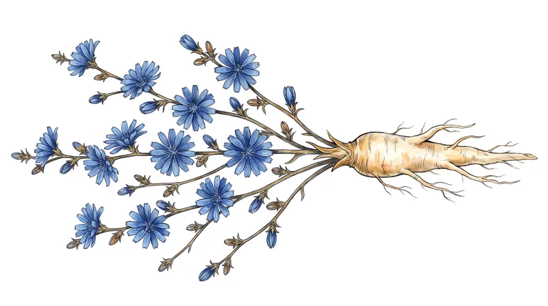 While the leaves and flowers are edible, it is the deep taproot of the chicory plant that is roasted for beverages.