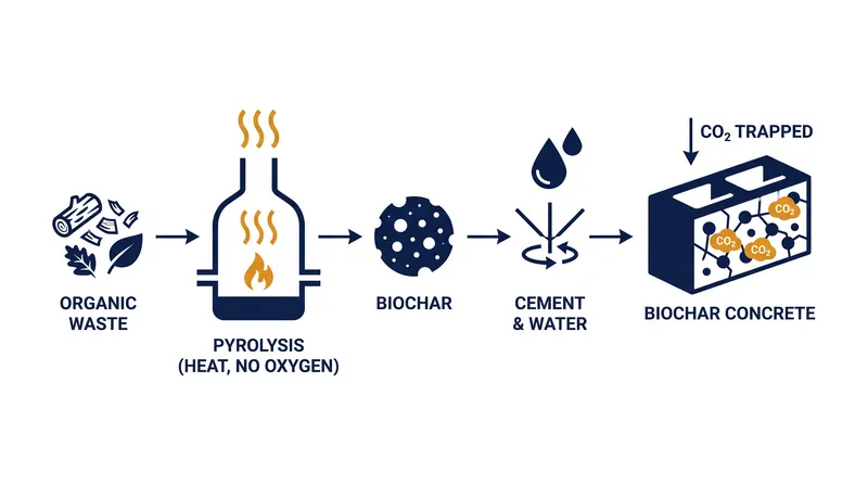 By replacing carbon-intensive clinker with biochar, the resulting concrete mixture permanently traps carbon that would otherwise enter the atmosphere.