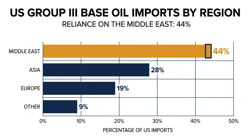 The US relies heavily on Middle Eastern refineries for the Group III base oils required in modern synthetic lubricants.