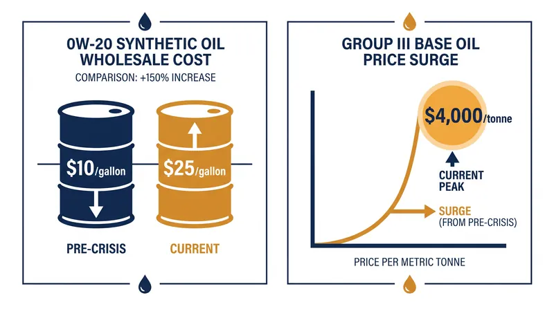 Wholesale lubricant costs have surged as the supply of high-grade base oils tightens.