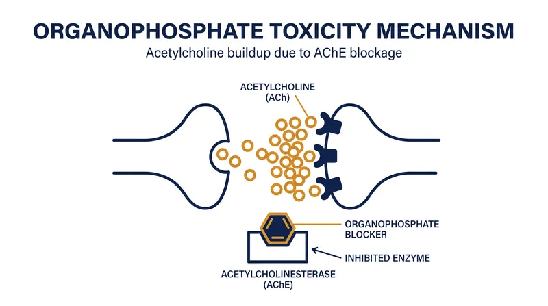 Chlorpyrifos works by irreversibly binding to the enzyme acetylcholinesterase, causing nerves to fire uncontrollably.