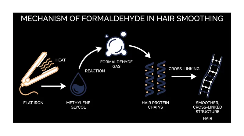 How heat activates formaldehyde-releasing chemicals in hair smoothing treatments.