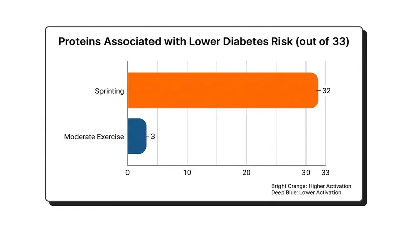 Of the 33 blood proteins linked to a lower risk of obesity and type 2 diabetes, 32 were activated by the three-minute sprint protocol.