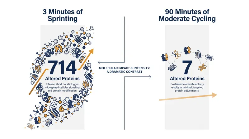 Sprinting altered nearly 25% of measured blood proteins, compared to less than 0.25% for moderate exercise.