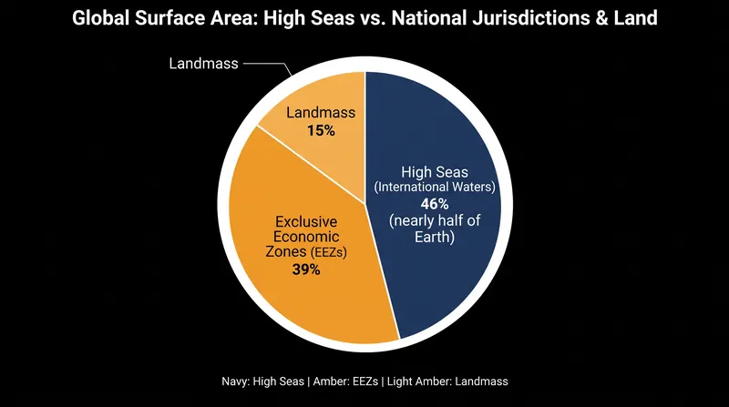 The high seas account for roughly two-thirds of the global ocean.