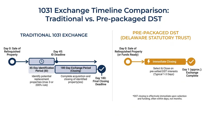 The traditional 1031 exchange timeline forces investors to identify replacement properties within 45 days.