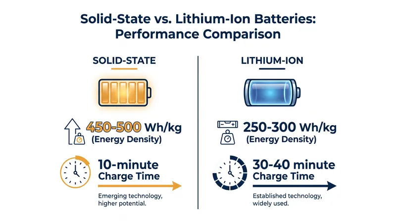 Solid-state chemistries unlock massive gains in energy density and charging speeds compared to current lithium-ion standards.