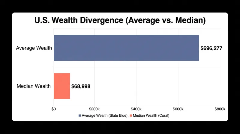 While the US ranks second globally in average wealth, it drops to 28th place when measured by median wealth.