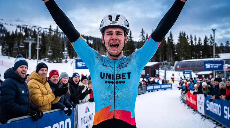 Cedrik Bakke Christophersen celebrates his surprise Stage 4 victory on home soil.
