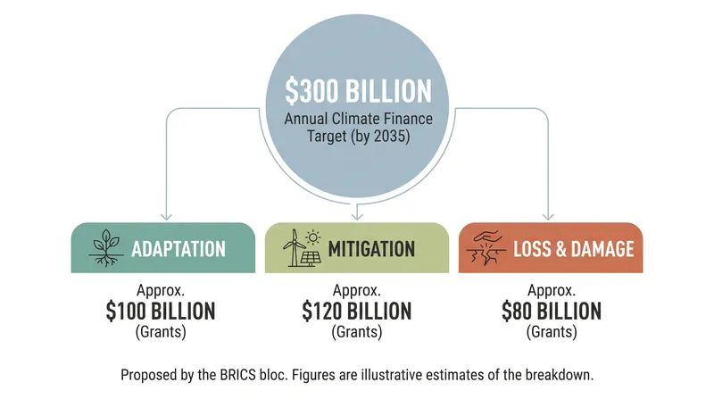 The BRICS bloc's proposed $300 billion annual climate finance target aims to bypass traditional multilateral bottlenecks.