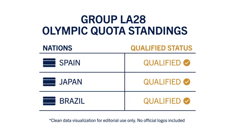 Spain, Japan, and Brazil claimed the first three group quota spots for the 2028 Olympic Games.