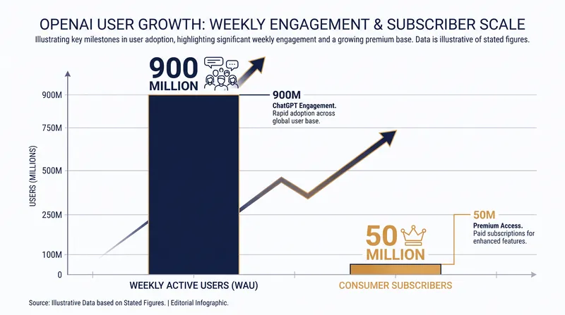 OpenAI's consumer and enterprise adoption metrics continue to scale rapidly.