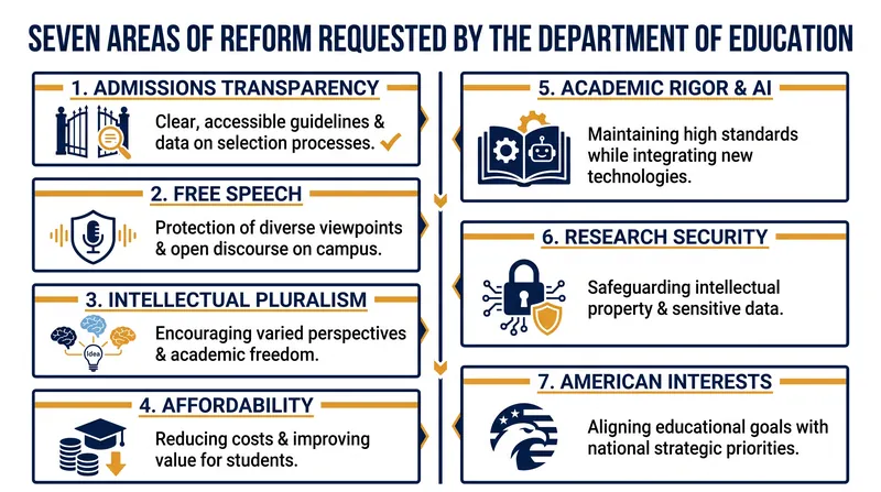 The seven policy areas universities are asked to address in their public statements.