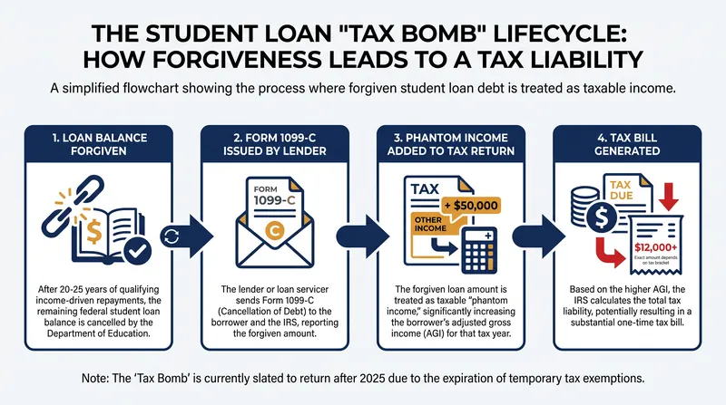 How the IRS treats canceled student loan debt as taxable income.