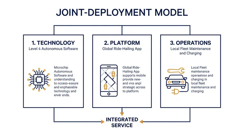 The joint-deployment model separates the software, the app, and the physical cars into three distinct roles.