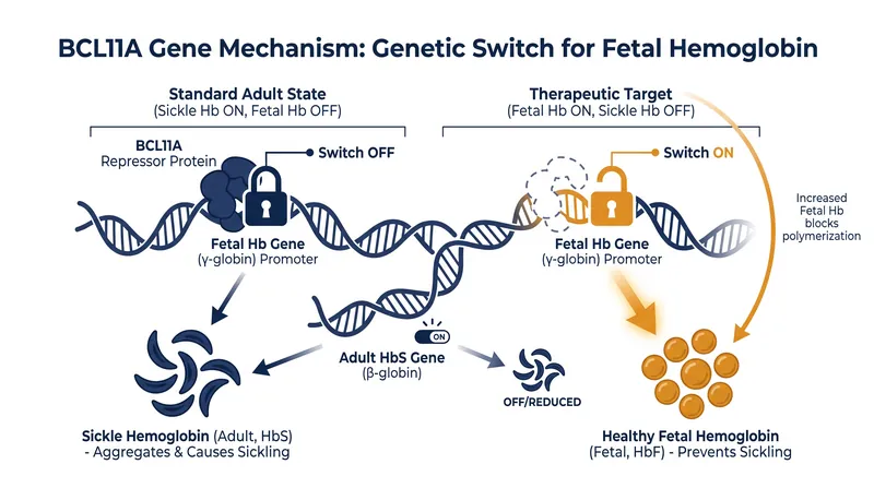 By disabling the BCL11A gene, CRISPR therapy reactivates the production of healthy fetal hemoglobin.