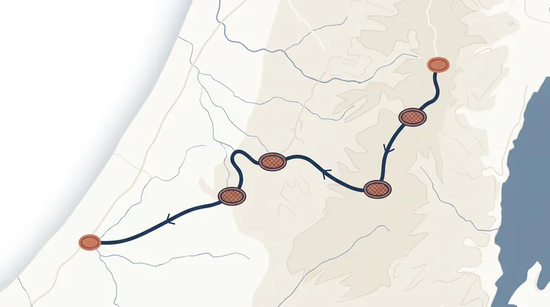 The trail of 'Mudawwara' toponyms traces the likely route of the Assyrian army through the Kingdom of Judah.