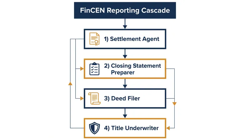 FinCEN uses a cascading priority system to determine which real estate professional must file the report.