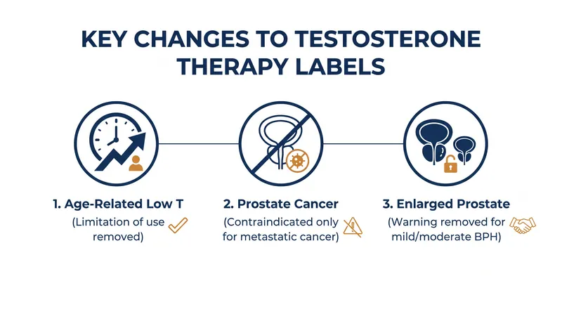 The FDA's requested label updates focus on three primary areas of men's health.