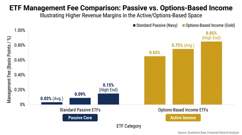 Options-based ETFs command significantly higher expense ratios, driving the premium valuation of the deal.