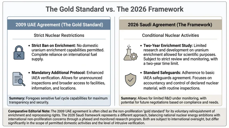 How the 2026 Saudi agreement departs from previous U.S. non-proliferation benchmarks.