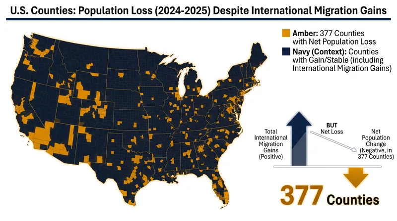 Hundreds of U.S. counties are already experiencing population decline even with the buffer of immigration.