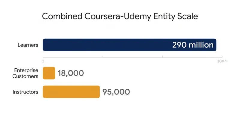 The combined company commands a massive footprint across individual learners and enterprise clients.