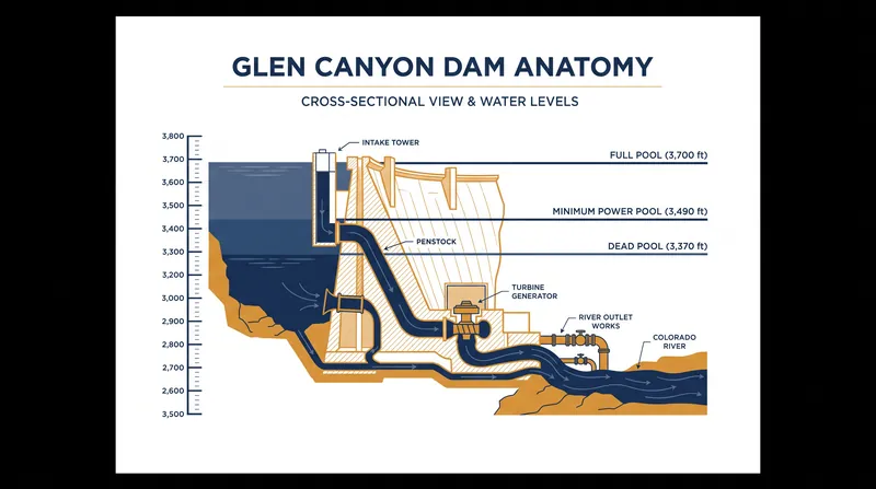 The engineering thresholds of Glen Canyon Dam dictate when power generation and water delivery stop.