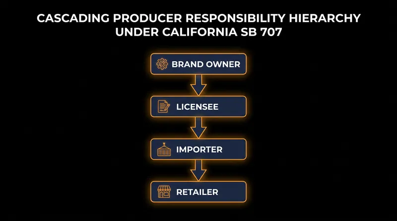 The cascading definition of 'producer' ensures that if a brand owner is overseas, the financial liability shifts down the supply chain to the U.S. importer or retailer.