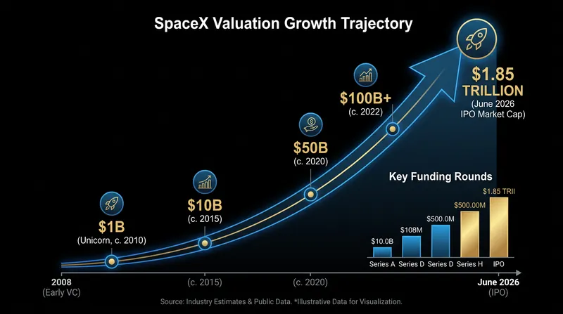 SpaceX's valuation has surged dramatically since early venture capital rounds, rewarding long-term institutional investors.