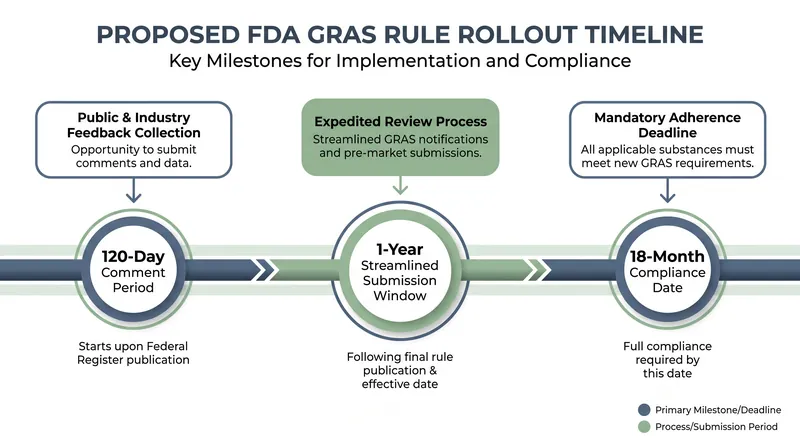 The proposed regulatory timeline provides manufacturers with a transitional window to submit safety data for existing ingredients.