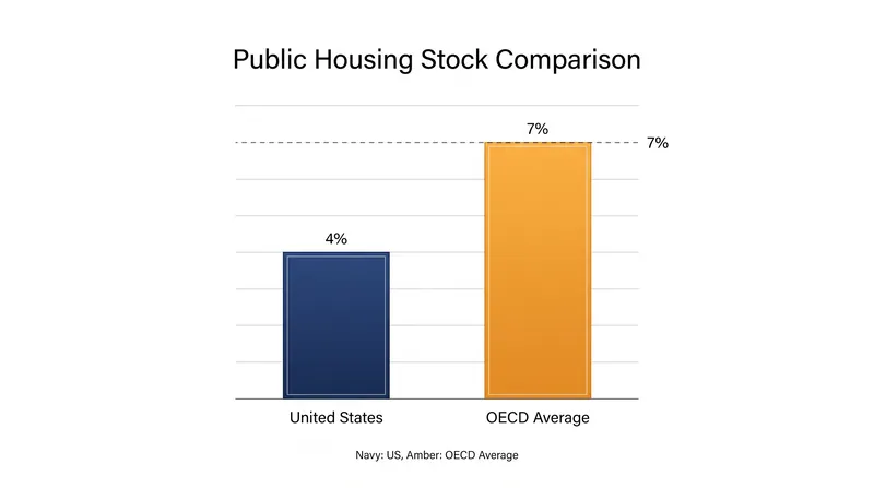 The US lags significantly behind the OECD average in social housing stock.