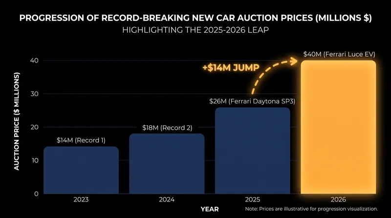 The Luce shattered the previous new-car auction record set by a customized Ferrari Daytona SP3 in 2025.