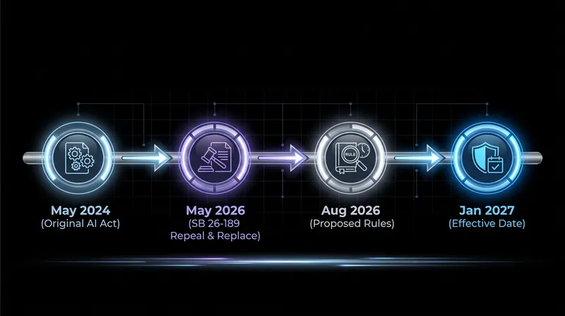 The legislative timeline leading to the January 2027 effective date.
